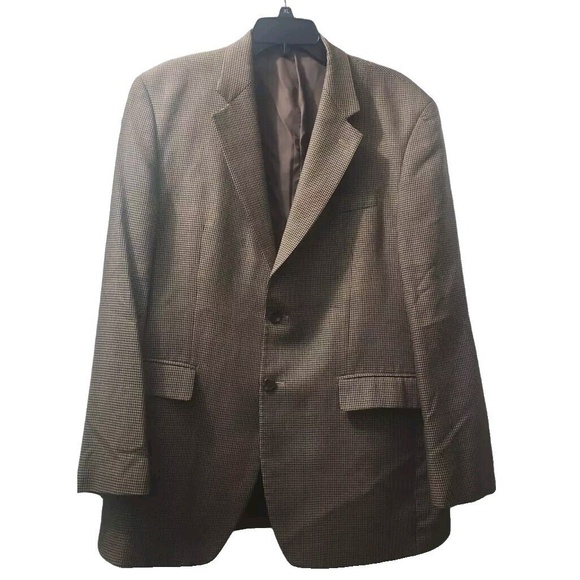 Lauren Ralph Lauren‎ Houndstooth Blazer Silk Wool Blend Sport Coat Brown 40R - Picture 1 of 6